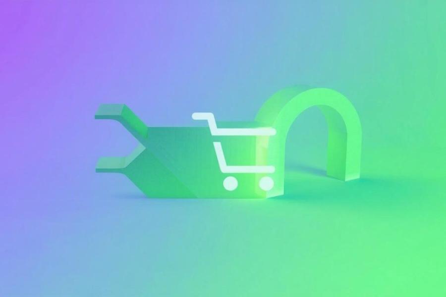 A portal and a shopping cart as a representation of online shopping and eCommerce.